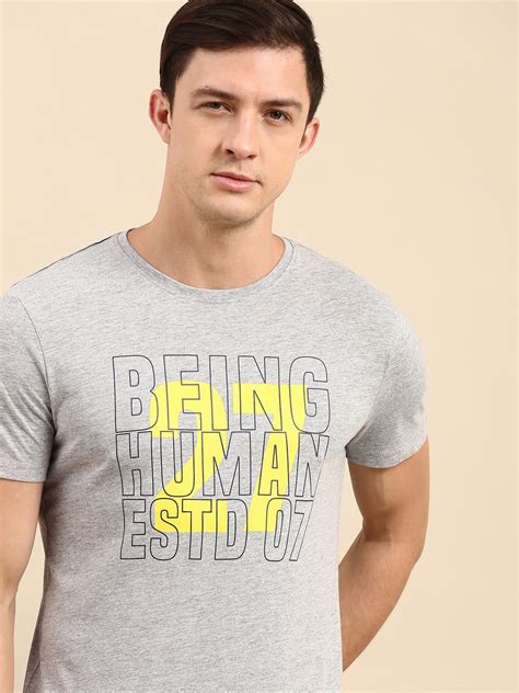 Buy Being Human Clothing Men Grey Melange Brand Logo Printed Round Neck