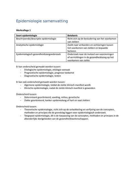 Epidemiologie Samenvatting Epidemiologie Samenvatting Werkcollege 1