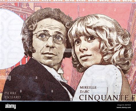 Mireille Darc And Pierre Richard From French Money Francs Stock Photo