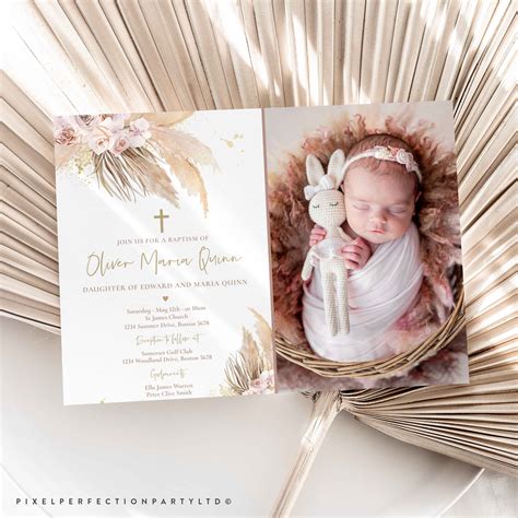 Editable Pampas Grass Baptism Invitation Bohemian Baptism Etsy Uk