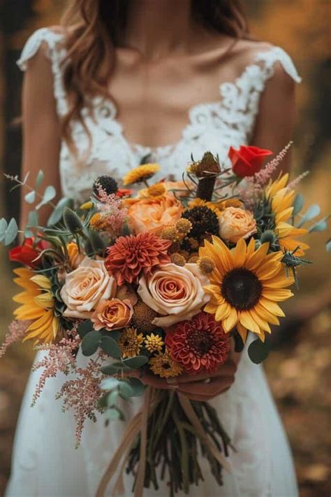 Sunflowers And Rose Wedding Bouquets Inspiring Ideas Confetti Roses