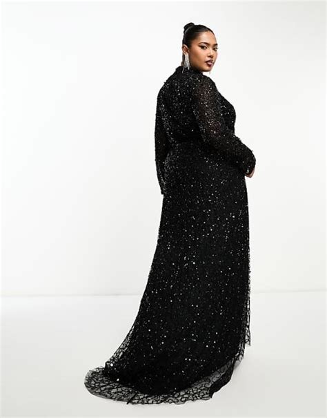 Beauut Plus Allover Embellished Modest Maxi Dress In Black Asos