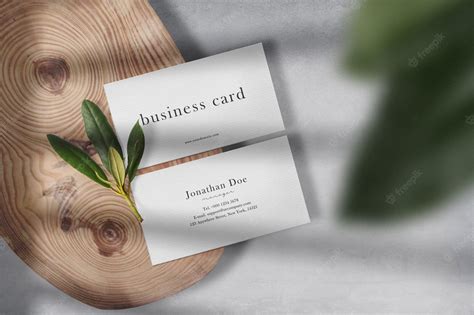 Premium Psd Clean Minimal Business Card Mockup On Wooden Plate With