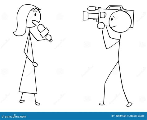 Cartoon of Tv or Television News Woman Female Reporter and Cameraman ...