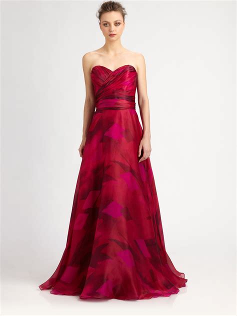 Lyst Theia Strapless Silk Organza Ball Gown In Red