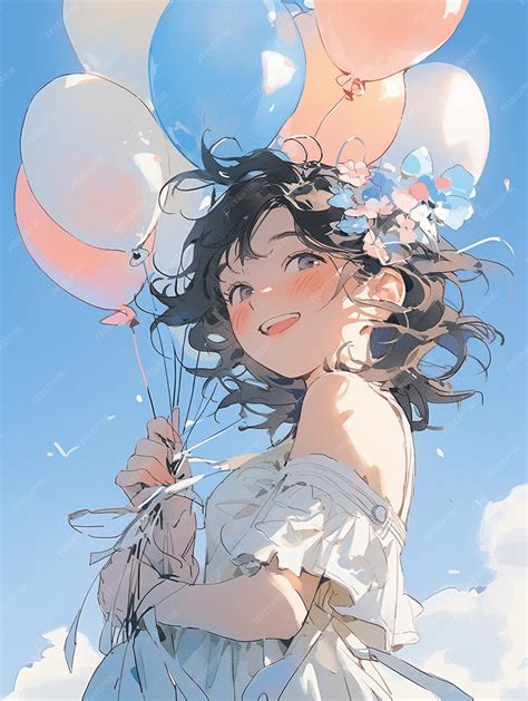 Premium AI Image | anime girl with balloons in the air generative ai