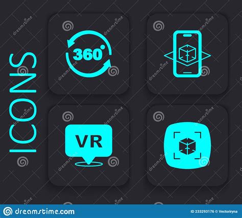 Set 3d Modeling 360 Degree View And Virtual Reality Icon Black