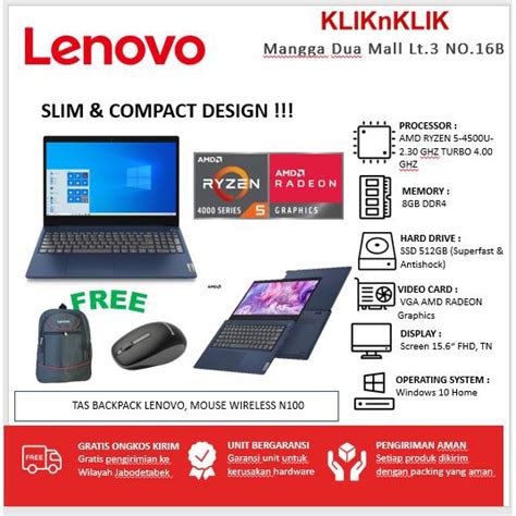 Jual Lenovo Ideapad Slim 3 15are Amd Ryzen 5 4500u 8gb 512gb Fhd Abyss