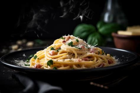 Classic Italian Pasta Carbonara With Creamy Sauce Crispy Pancetta