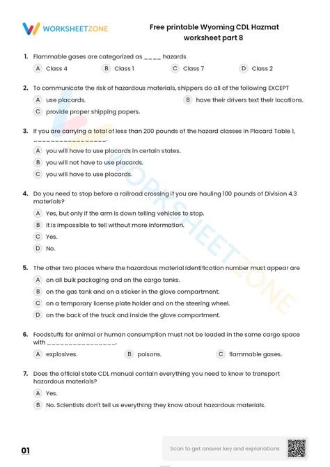 Free Printable Wyoming Cdl Hazmat Practice Test Worksheet Zone