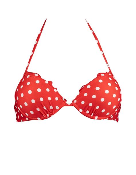 Reggiseno Bikini Super Push Up Frou Frou Solo Top Pois Fondo Rosso