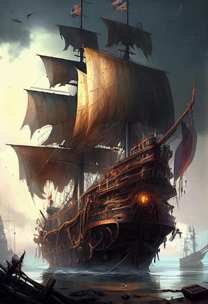 Premium Ai Image Pirate Ship Sails On The Waves Ai Generated