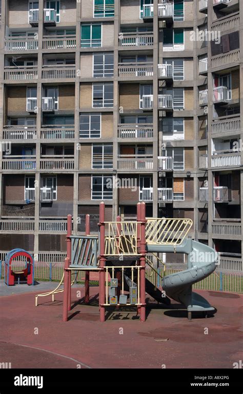 Park Hill Flats Sheffield South Yorkshire With Childrens Play Area In