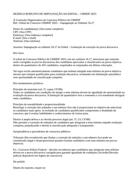 Impugnação Ao Subitem 16.17 Do Edital - Limitação Da Correção Da Prova ...