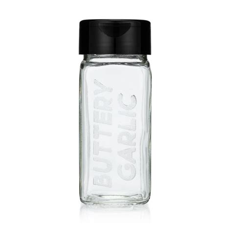 Etched Glass Spice Jar With Black Cap Buttery Garlic — Dell Cove Spices And More Co