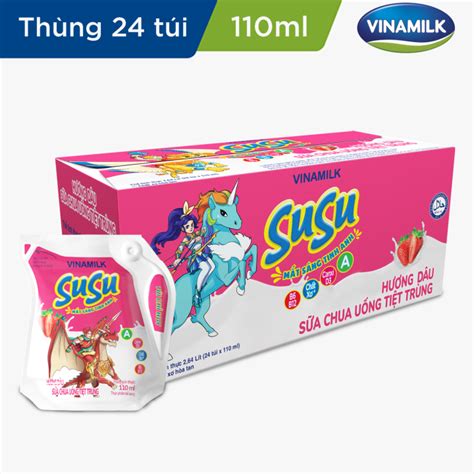 3 Thùng Sữa Chua Uống Tiệt Trùng Hương Dâu Vinamilk Susu Túi 110ml 24