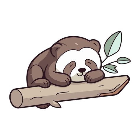 Panda De Desenho Animado Bonito Dormindo Em Um Tronco Ilustra O