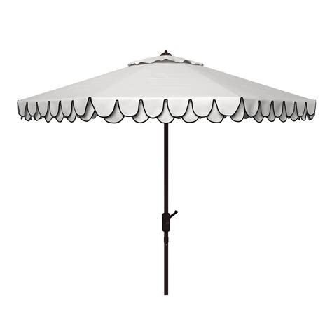 White And Navy Double Scallop 9 Ft Tilting Outdoor Umbrella Outdoor