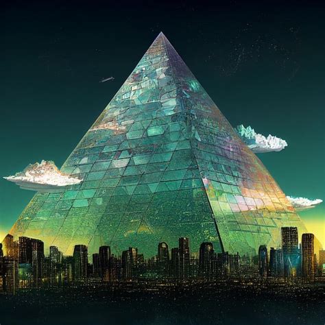 Premium Photo | Greenish pyramid containing a futuristic city