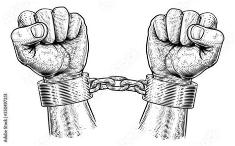 Stock Image Hands In Metal Chain Shackle Handcuffs In A Vintage