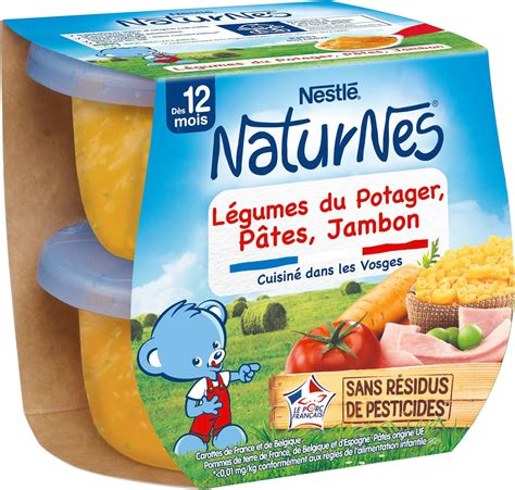 Nestlé Naturnes Petits Pots Bébé Légumes du Potager Pâtes Jambon