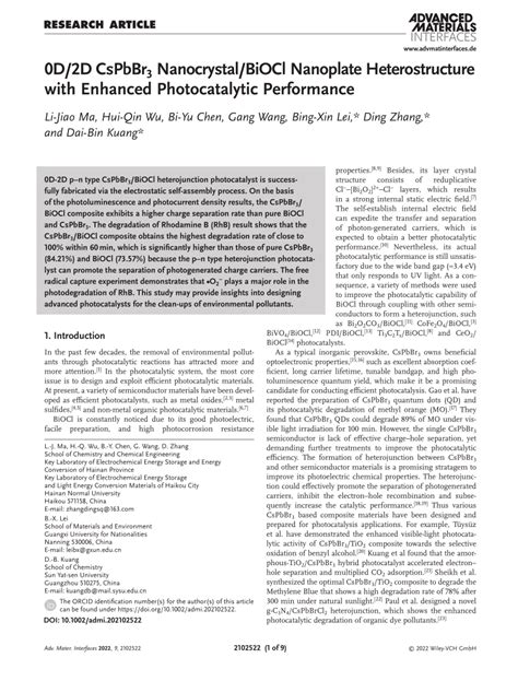 0d2d Cspbbr3 Nanocrystalbiocl Nanoplate Heterostructure With Enhanced