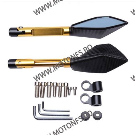 Set 2 Buc Oglinzi Universal CNC Negru Auriu Pentru Motocicleta Naked