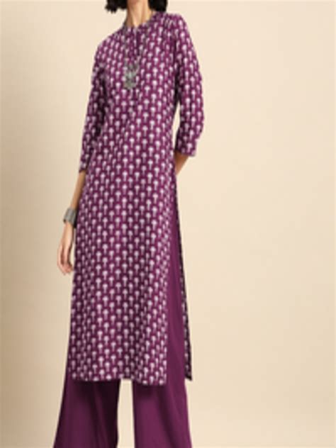 Buy Anouk Women Magenta And White Floral Printed Pure Cotton Kurta Set