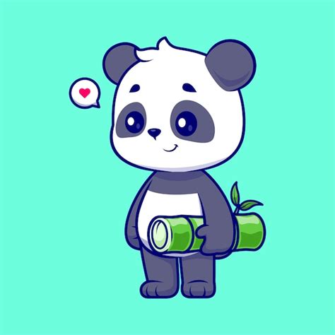 Premium Vector Cute Panda Holding Bamboo Cartoon Vector Icon