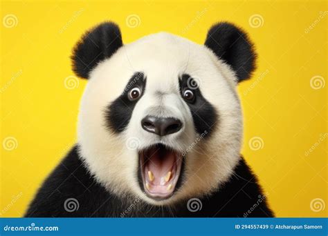 Surprised Panda With Big Eyes On Red Background Stock Image 295356625