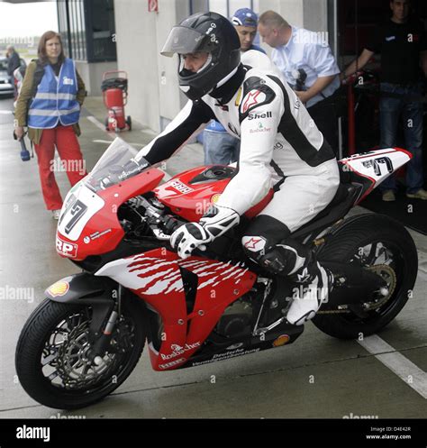 German Race Driver Michael Schumacher Rides His Honda Team Holzhauer At