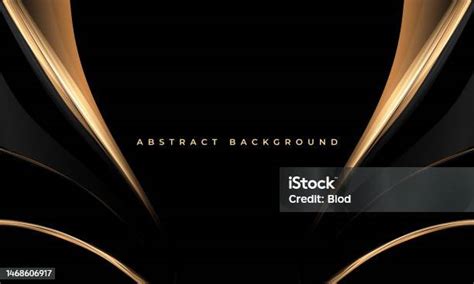 Elegant Black And Gold Abstract Luxury Background With Golden Lines And Shapes Stock