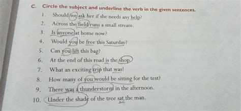 Circle The Subject And Underline The Verb In The Given Sentences Filo