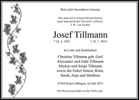 Alle Traueranzeigen für Josef Tillmann trauer rp online de