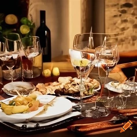 Table With Food And Wine On Craiyon