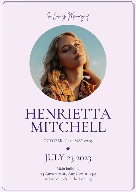 Light Purple Funeral Program Obituary Template Celebration Of Life