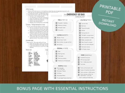 Printable Emergency Go Bag Checklist Disaster Prep, Survival Bug Out ...