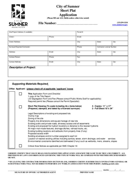 Fillable Online Short Plat Application Doc Fax Email Print