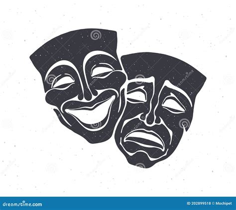 Silhouette Of Two Theatrical Comedy And Drama Mask Vector Illustration