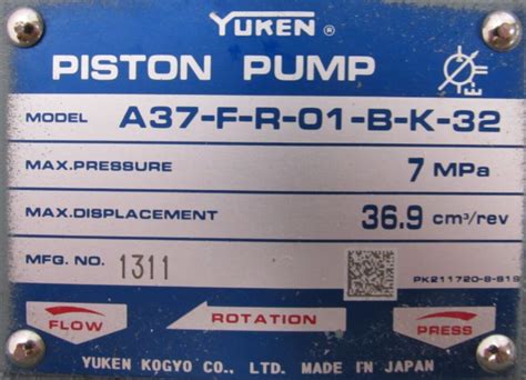 NEW YUKEN A37 F R 01 B K 32 PISTON PUMP A37FR01BK32 SB Industrial