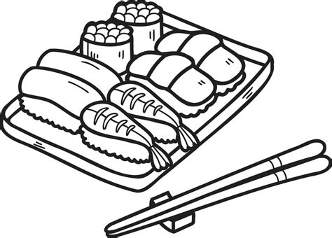 Hand Drawn Sushi And Chopsticks Chinese And Japanese Food Illustration