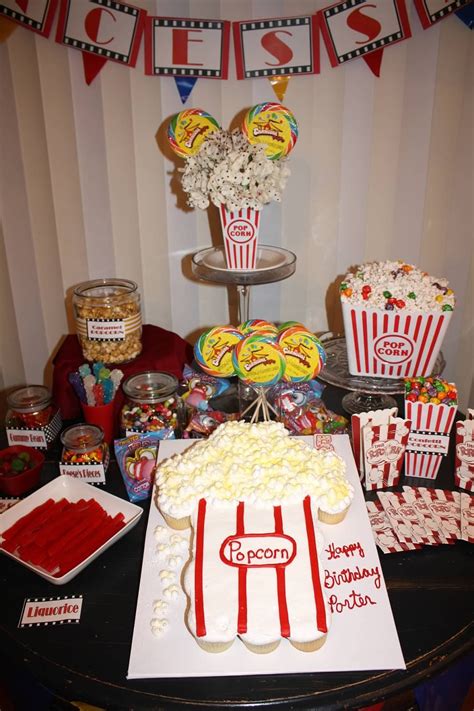 Concession Stand with Popcorn Cake | Movie birthday party, Movie ...