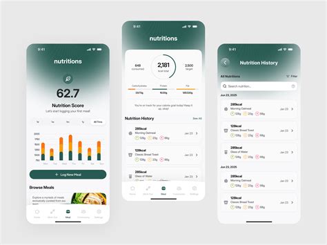 Fitness Nutrition App Design - Meal and Nutrition Score by Orbix Studio