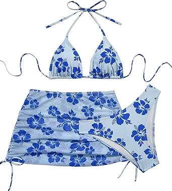 Amazon Beaudrm Women S Piece Bikini Sets Floral Triangle Thong Bikini High Cut Swimsuit