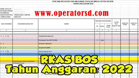 Download Format Rkas Bos Tahun 2022 File Excel Operator Sd