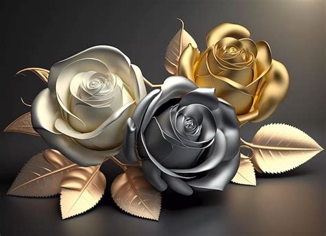 Premium AI Image | 3d flowers wallpaper Golden and silver flowers in ...