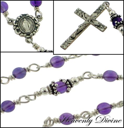 Amethyst Sterling Silver Wire Wrapped Catholic Rosary Necklace Etsy