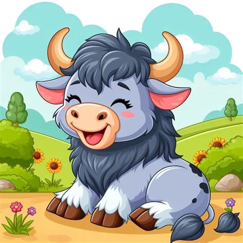 Premium Vector Cute Yak Vector Cartoon Illustration