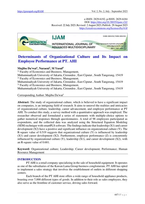 Pdf Determinants Of Organizational Culture And Its Impact On Employee