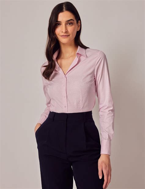 Women S Executive Pink White Fine Stripe Fitted Shirt Double Cuffs